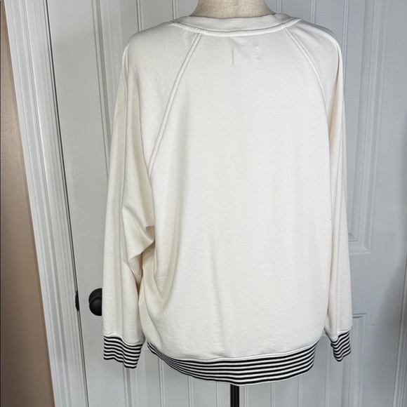 Lou & Grey White and Black Striped Hem Sweatshirt Sz Large - Picture 5 of 13
